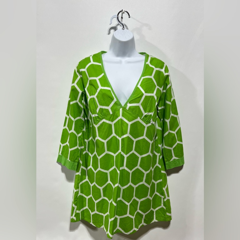 Buckhead Betties Green And White Top Tunic 100% Cotton Size Medium